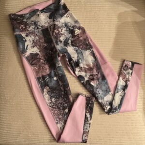 Adidas Pink White and Blue Primegreen Aeroready Leggings with netting  XS NWOT